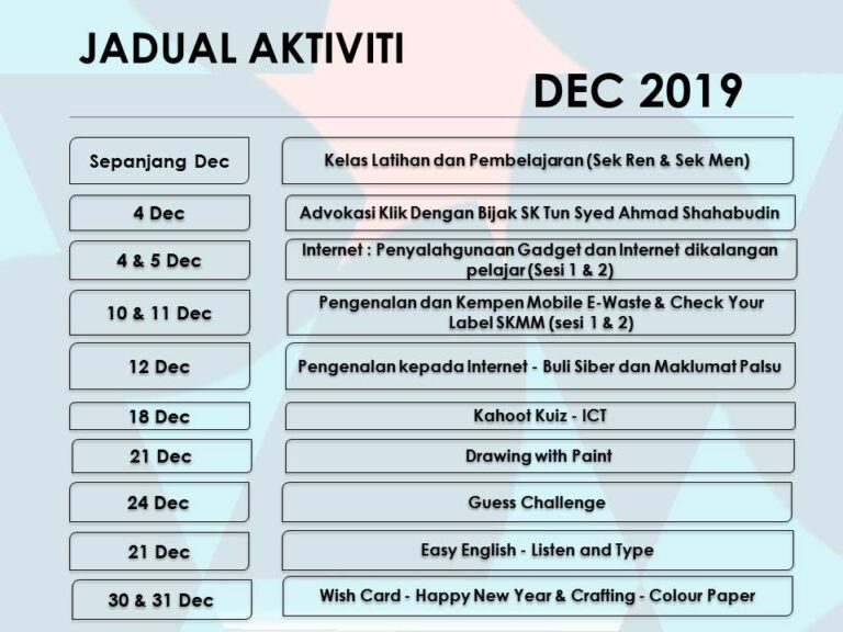 Jadual Aktiviti Dec2019